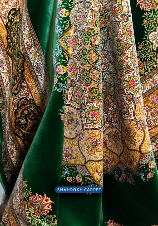Machine made silk rug Q250, Davoodi design, classic Qom style, dark green. Ideal for bulk purchase from Shahrokh Carpet Company.